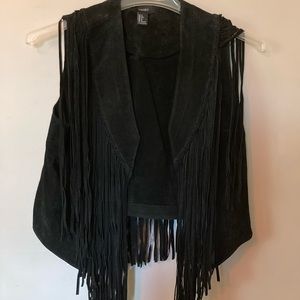 Suede fringe biker-style vest
